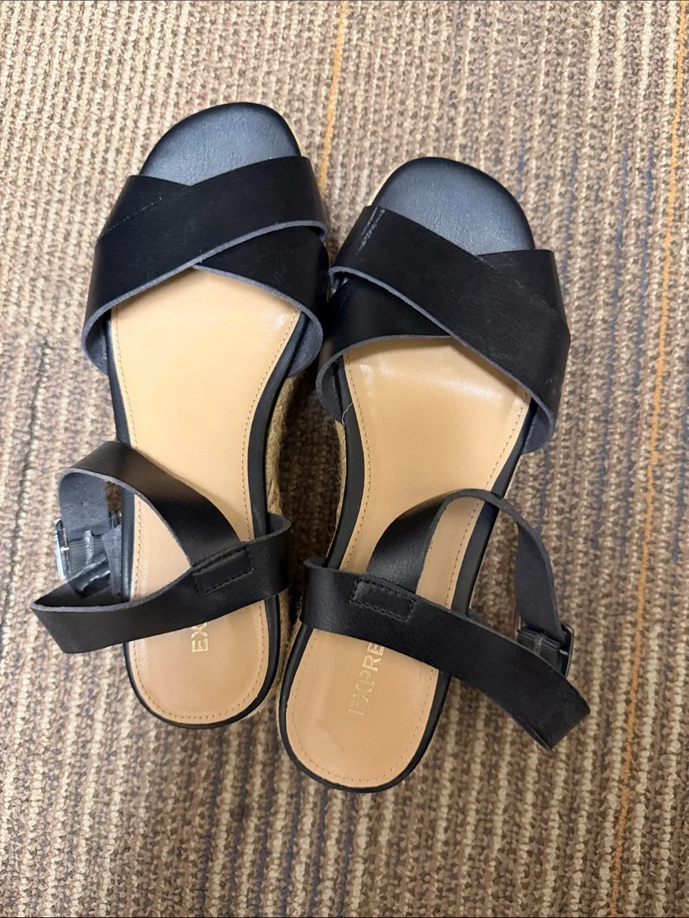 🖤 Express Black Espadrille Platform Sandals with Crossover Straps 6.5 🖤